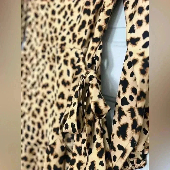 Express Leopard Print Square Neck Ruffle Wrap Dress - Picture 9 of 11